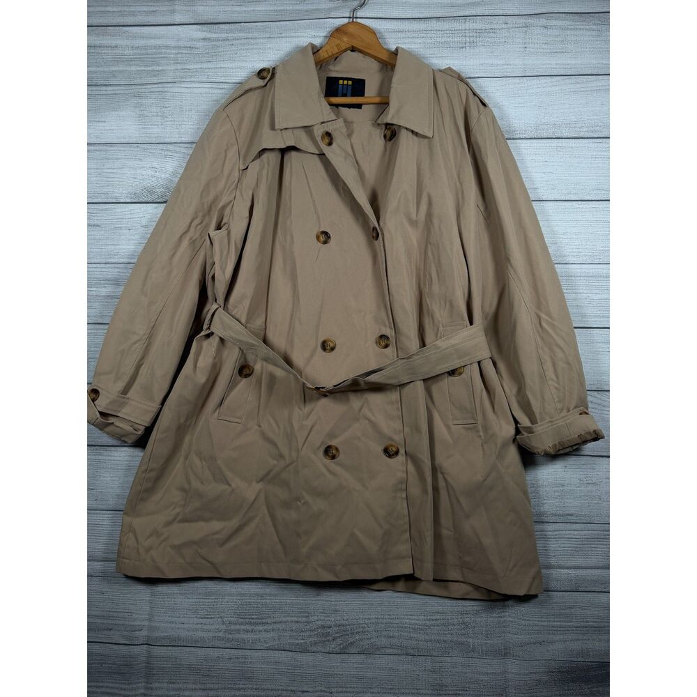 Creatmo Womens 3XL Beige Double Breasted Belted Trench Coat Plus Size Bin H